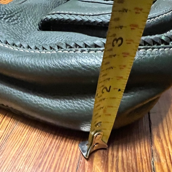 Hunter green, Donald J Piner, genuine leather shoulder bag, heavy brass hardware - Picture 5 of 14